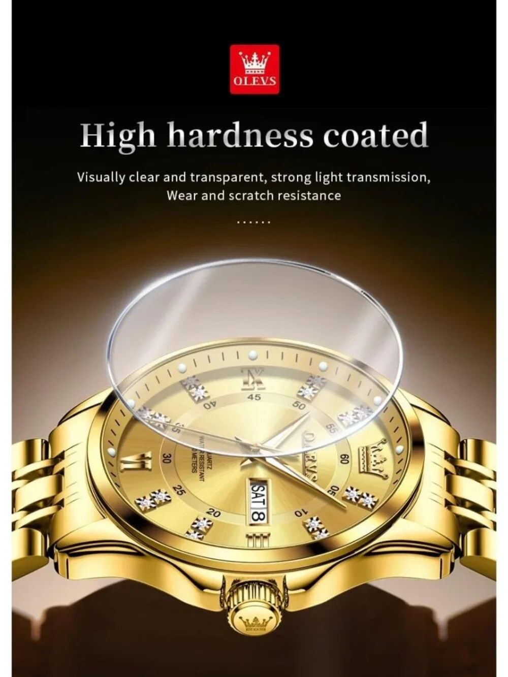 Men's Gold Diamond Stainless Steel Waterproof Luminous Luxury Analog Round Watch